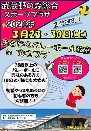 ３月23日・30日（土）開催『おとなのバレーボール教室 In